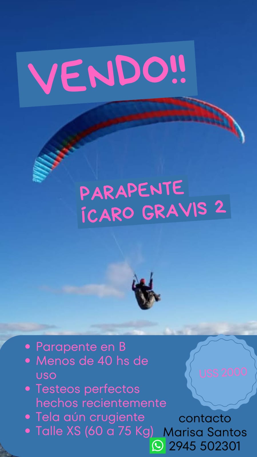 Parapente XS B 2021 - 40 hrs de vuelo — foto 3